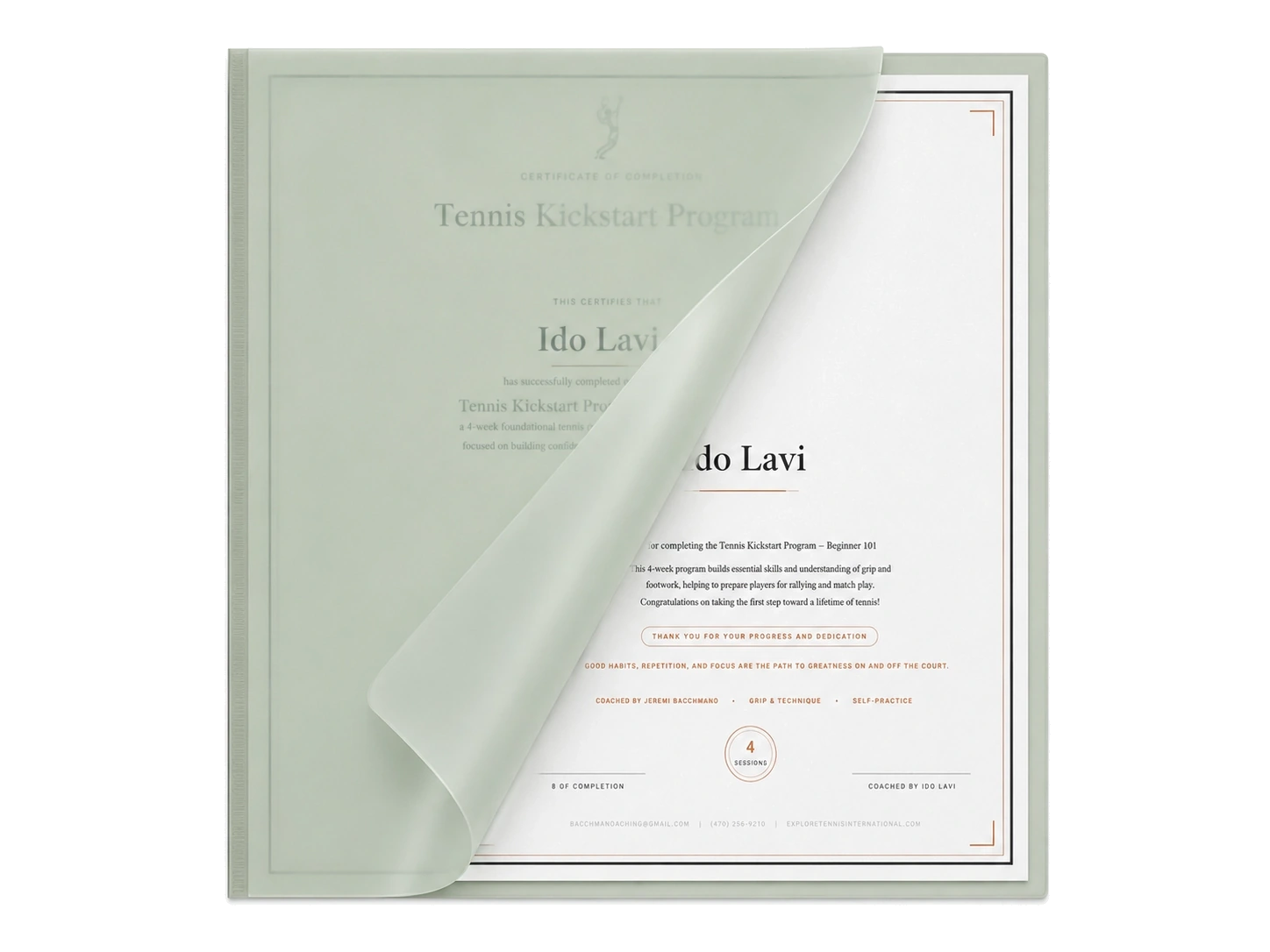 Tennis Kickstart certificate of completion